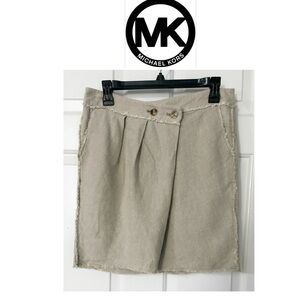 Michael Kors Crossover Pleated Cream 100% Linen Skirt w/2 Pockets, Women Size 6